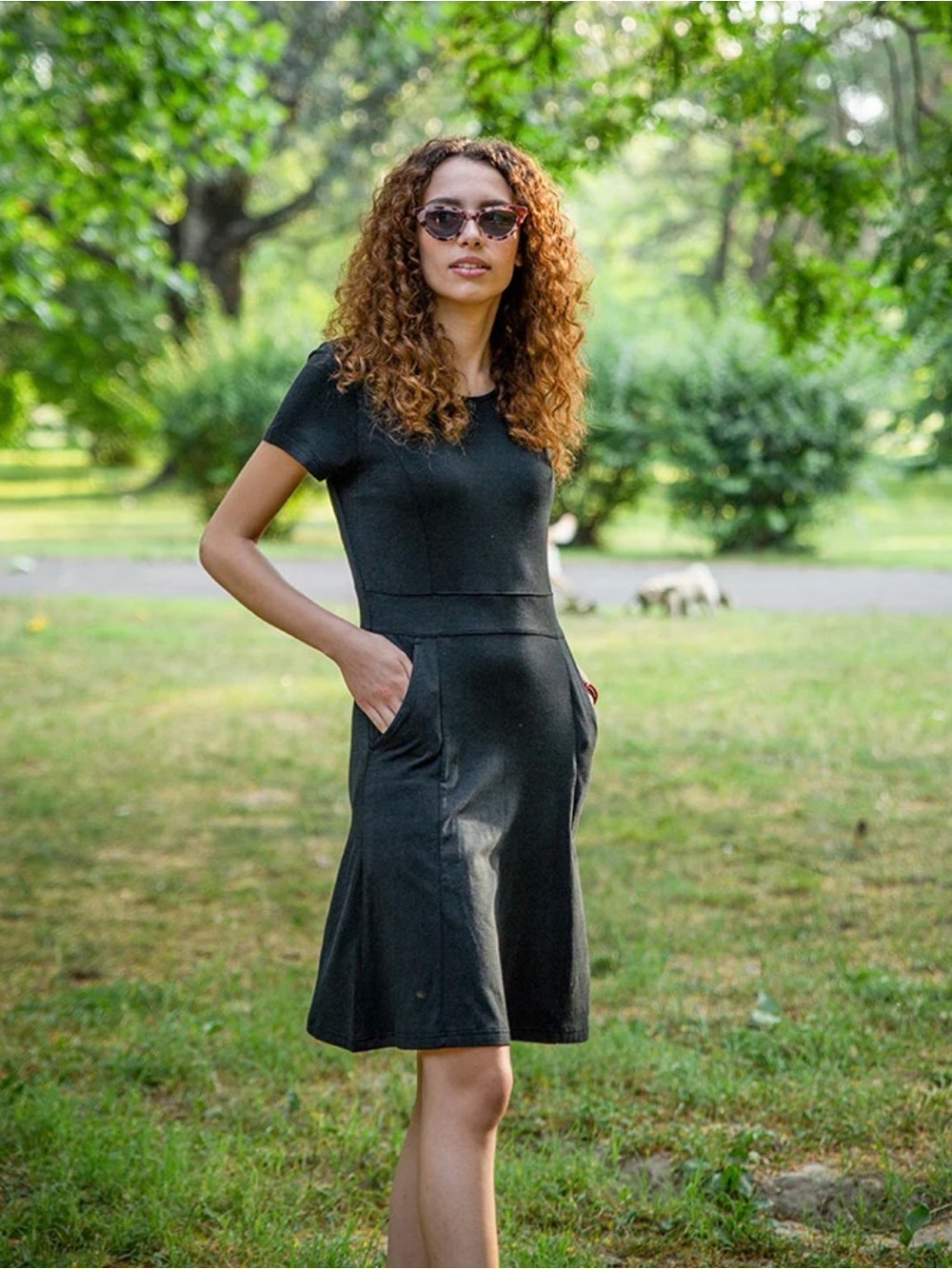 Classic Short-Sleeve Black A-Line Dress